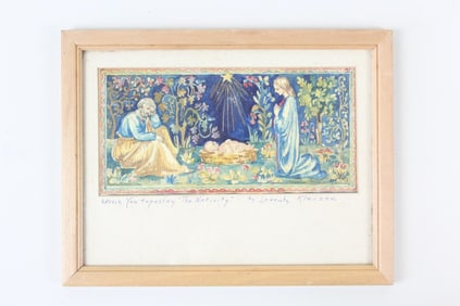 Small Framed Painting Study for Tapestry "The Nativity" by Lorentz Kleiser