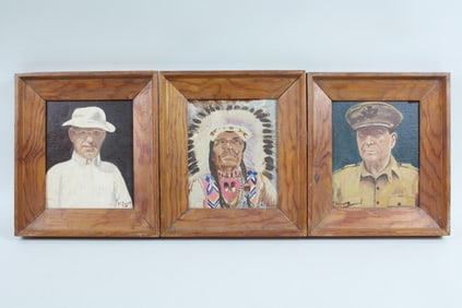 Lot of 3 Mid-Century Framed Portrait Paintings, Signed A.T. Everett