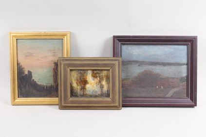 Lot of 3 Miniature Framed River Valley Landscape Paintings