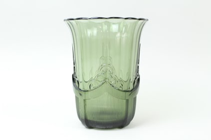 Val St. Lambert Green Glass Vase, Olympic Ring Pattern, Rene Delvenne Charles Graffart