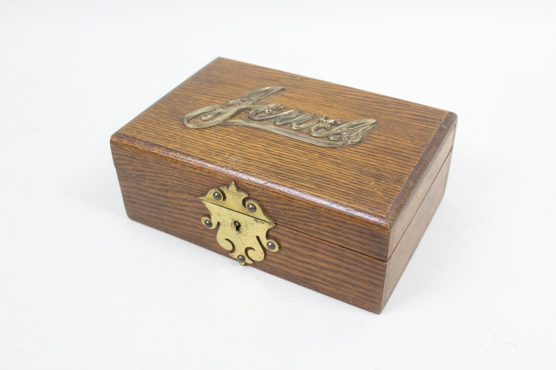 Antique Oak "Jewels" Silk Lined Jewelry Box (1 of 7)