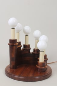 Mid-Century Modern Wood Lamp with 6 Cascading Lights