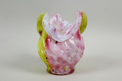 French Art Nouveau Pink & Yellow Spatter Vase