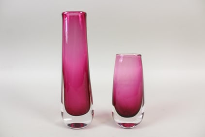 Pair of Mid-Century Modern Sommerso Glass Vases, Josef Schott for Smalandshyttan