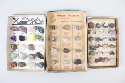 Lot of 3 Sets of Geological Mineral Rock Crystal Specimens