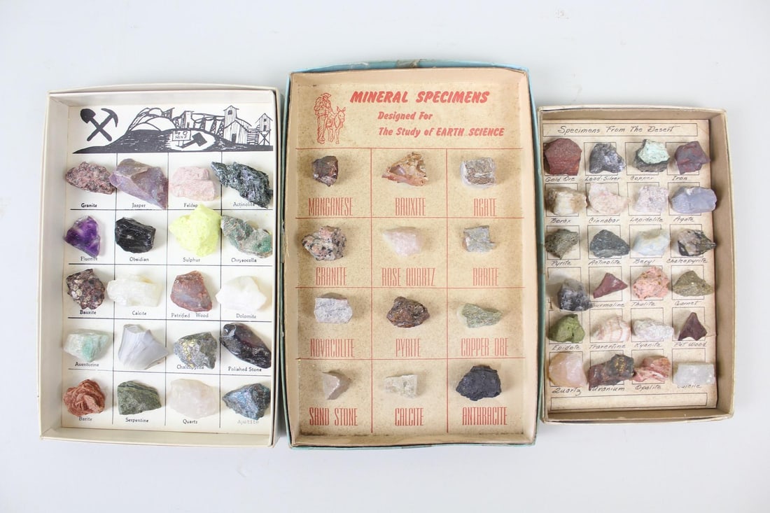 Lot of 3 Sets of Geological Mineral Rock Crystal Specimens (1 of 9)