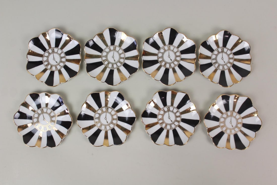 Set of 8 Fornasetti Clock Motif Porcelain Dishes in Original Box, Rosenfeld (1 of 11)