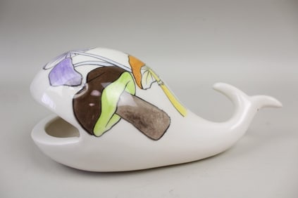 Mushroom Decorated Ceramic Whale Dish