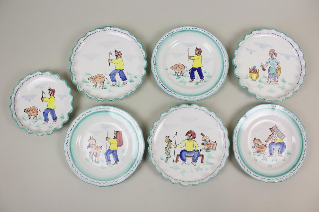 7 Italian Painted Ceramic Plates (1 of 8)
