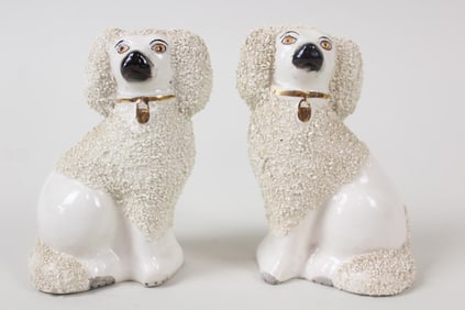 Pair of 19th C. Staffordshire White Poodle Figurines