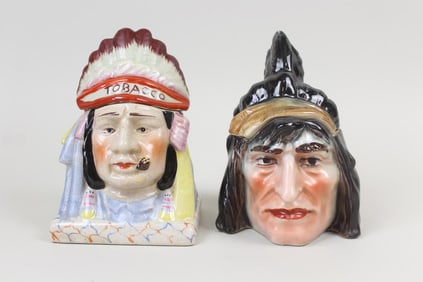 Lot of 2 of Ceramic Figural Native American Tobacco Jars