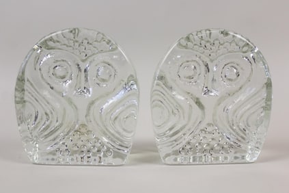 Pair of Glass Owl Bookends