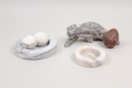 6 Pc Marble Lot, Ashtrays & Eggs