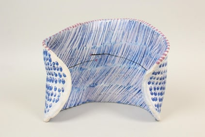 Abstract Clay Sculpture, Curved Scroll, Blue & Purple