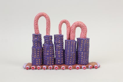 Abstract Clay Sculpture, Tower Platter, Pink & Purple