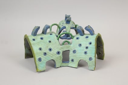Abstract Clay Sculpture, 3-Way Dome, Green & Blue