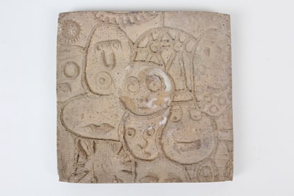 Modernist Studio Pottery Tile with Abstract Faces