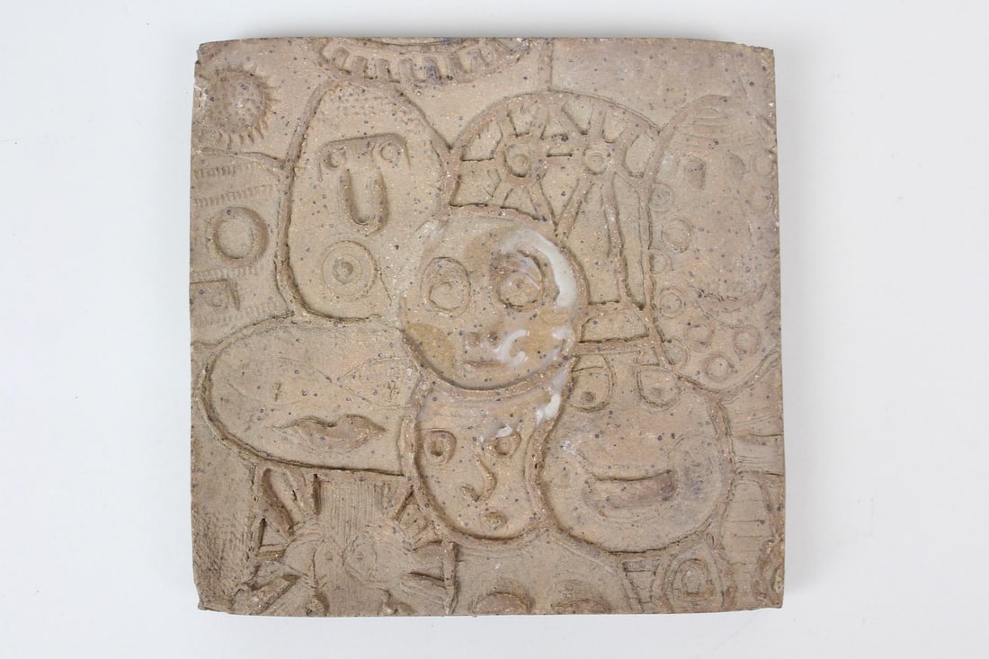 Modernist Studio Pottery Tile with Abstract Faces (1 of 8)