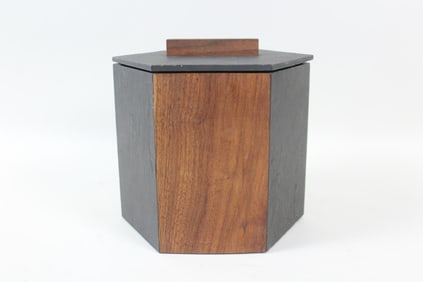 Slate & Wood Hexagonal Harpswell House Ice Bucket, Paul Evans & Phillip Lloyd Powell Style