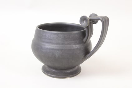 Black Glazed Ceramic Sugar Bowl Dish with Neoclassical Handle