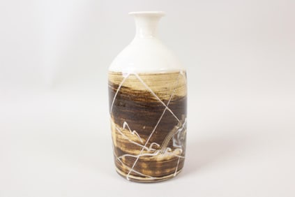 Signed Brown & White Abstract Glazed Bud Vase, Silvie Granatelli