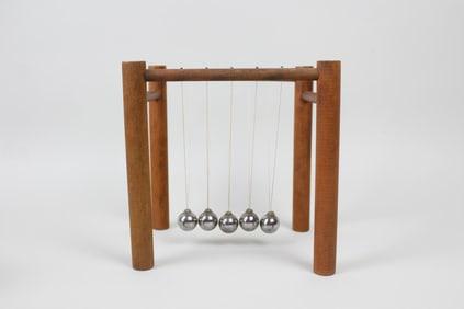 Mid-Century Modern Wood & Metal Newton's Cradle