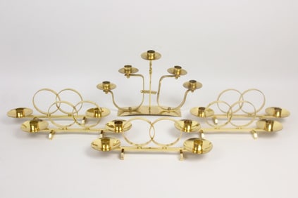 Set of 5 Modernist Brass Candlestick Candelabra