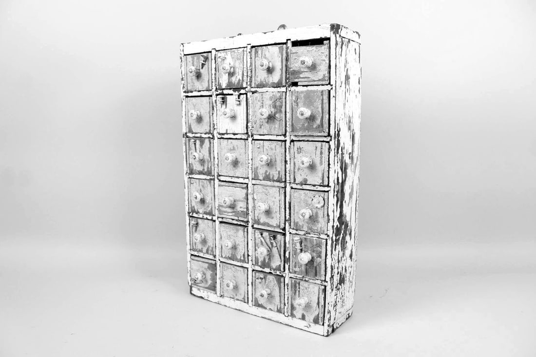 Primitive White Painted Wood Multidrawer Cabinet (1 of 11)