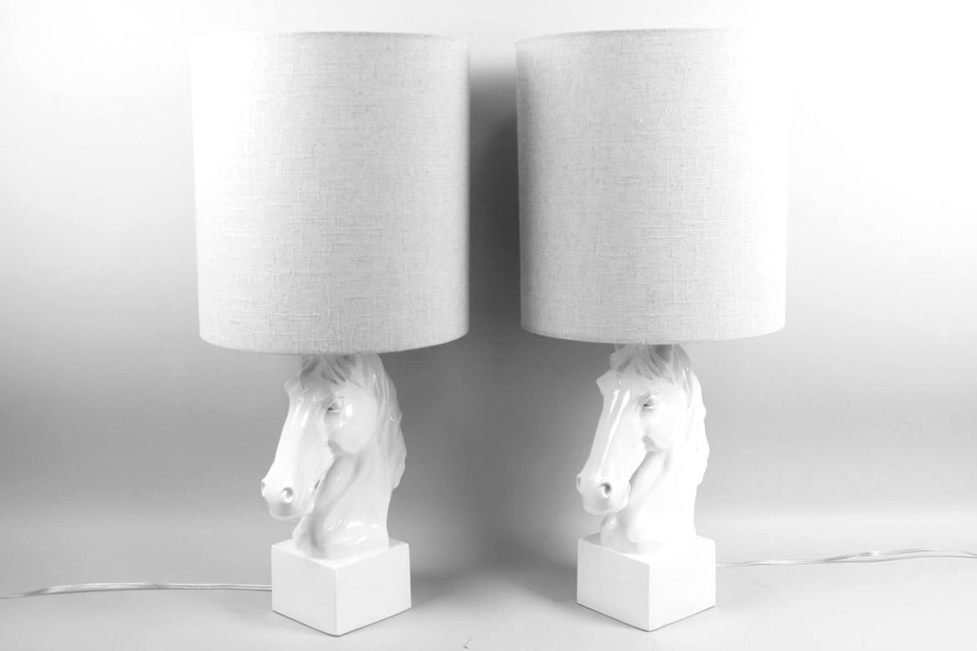 Pair of White Horse Table Lamps with Shades (1 of 14)