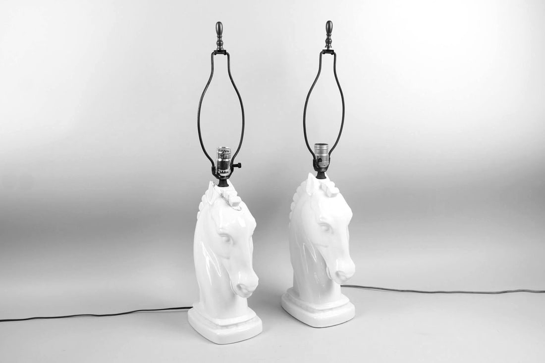 Pair of Ceramic Chess Knight Horse Head Lamps (1 of 11)