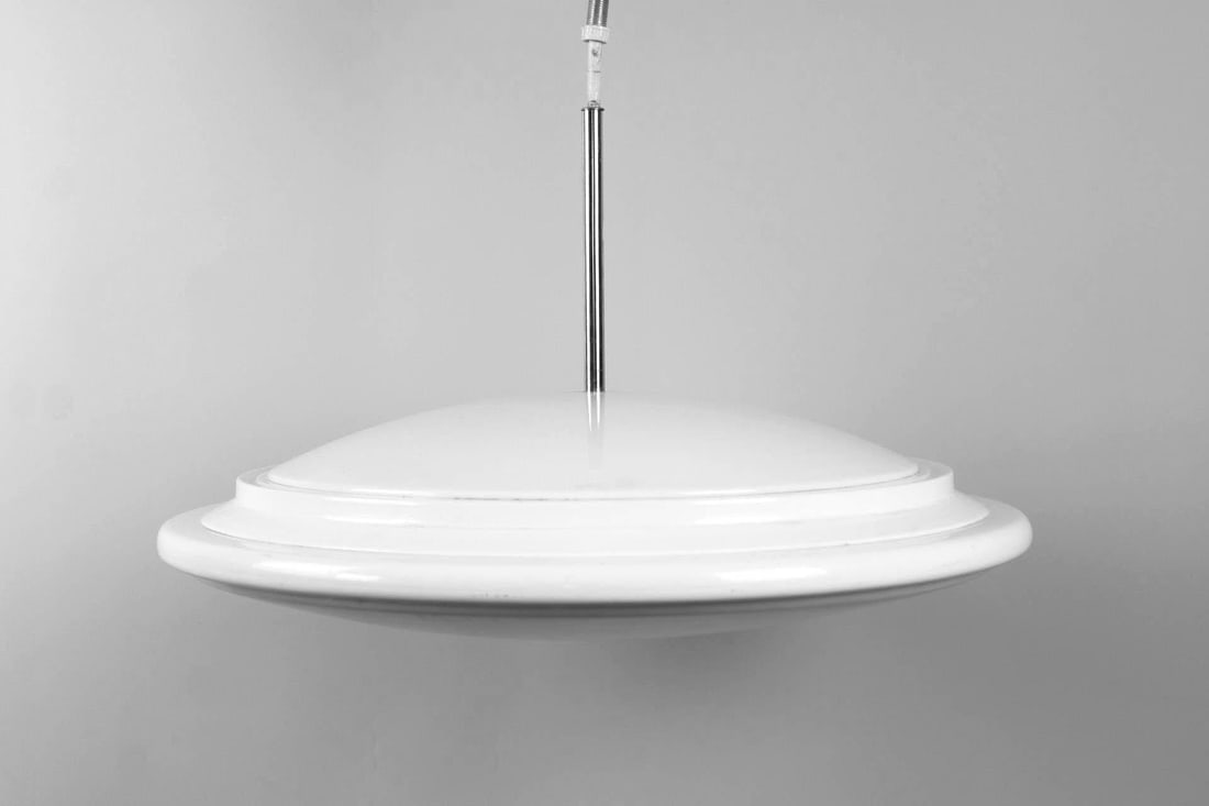 Mid-Century Modern Hanging Plastic & Metal Saucer Lamp (1 of 7)