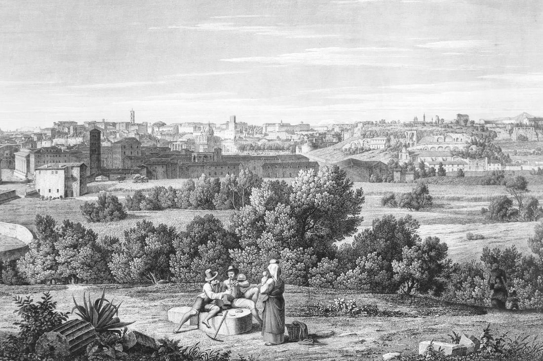 Antique Etching, General View of Rome City from Monte Aventino, after Gmelin, Noack, 1846 (1 of 17)