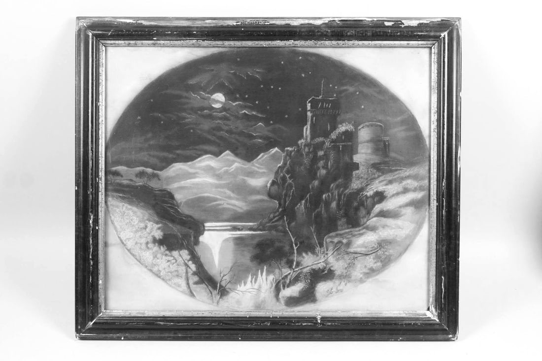 19th C. Sandpaper Drawing of Castle in the Clouds (1 of 12)