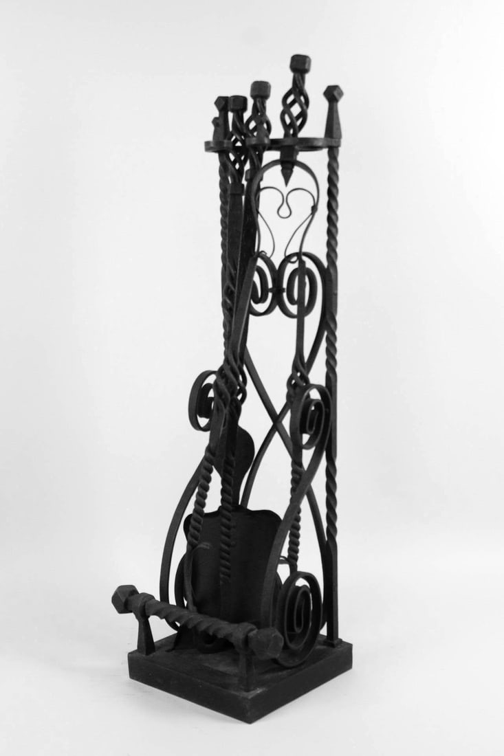 Ornate Victorian Wrought Iron Fireplace Tool Set, Heart Motif (1 of 11)