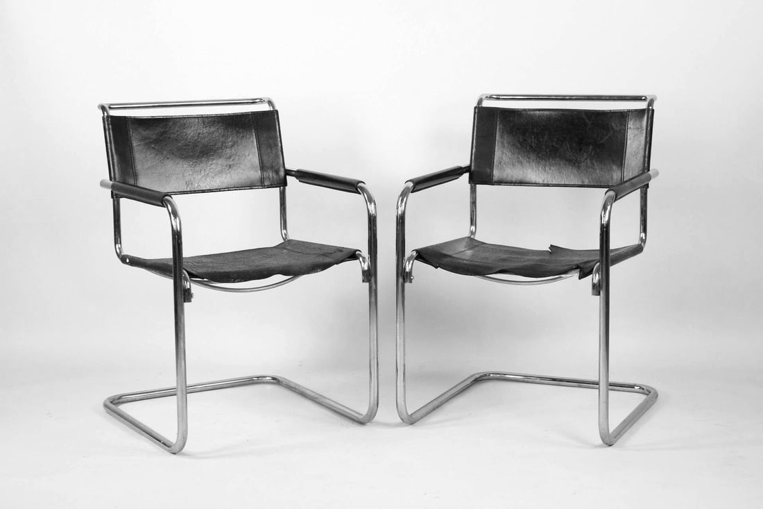 Pair of Black Leather 'S34' Cantilever Chairs by Mart Stam for Thonet (1 of 12)