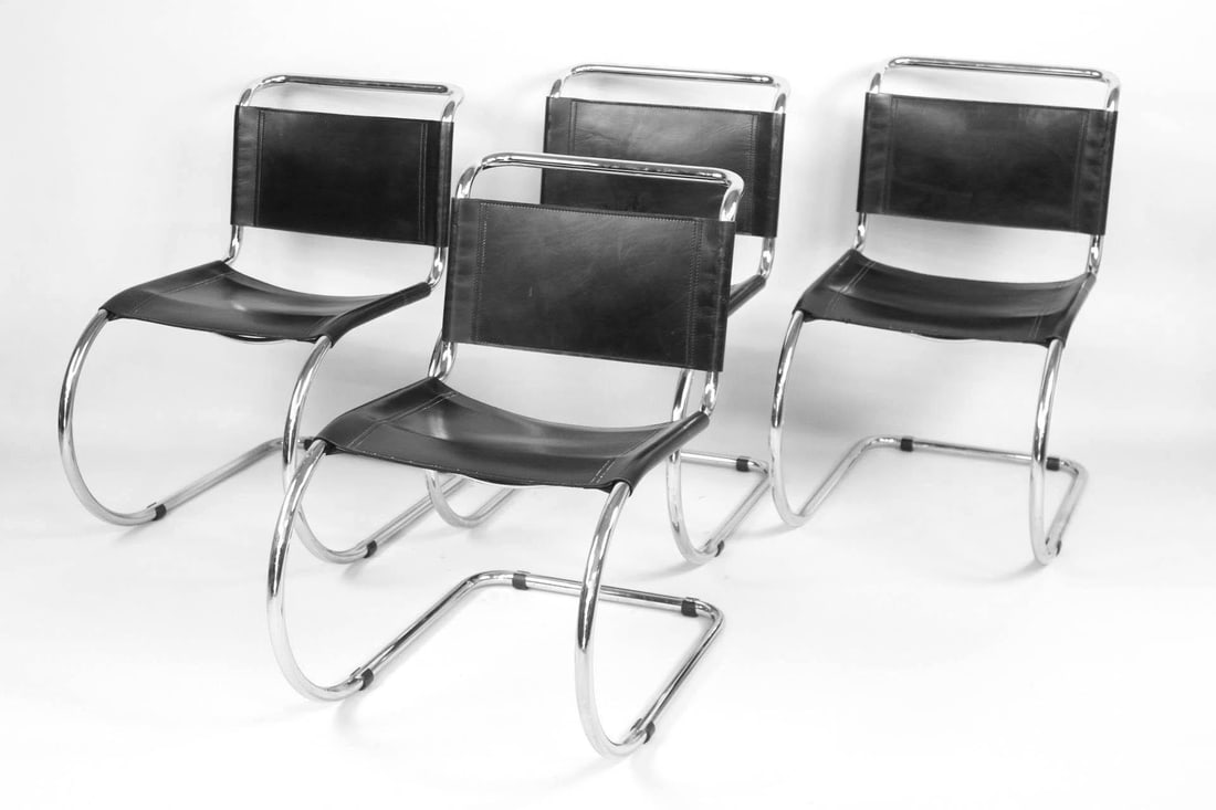Set of 4 MR10 Mies Van Der Rohe Chrome & Leather Chairs (1 of 11)