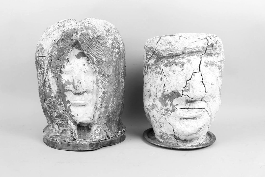 Pair of Folk Art Carved Head Sculptures, Foam & Plaster (1 of 13)