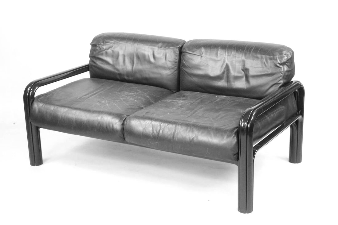 Gae Aulenti Knoll Black Leather Loveseat Sofa, 1 of 2 (1 of 13)