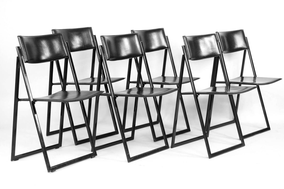 Set of 6 Italian Black Leather 'Garina' Matteograssi Folding Chairs (1 of 11)