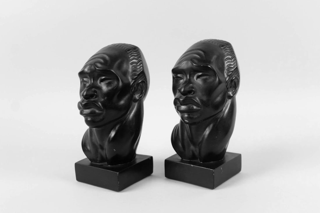 Pair of Fred Press Mid-Century Modern African Male Plaster Busts (1 of 12)