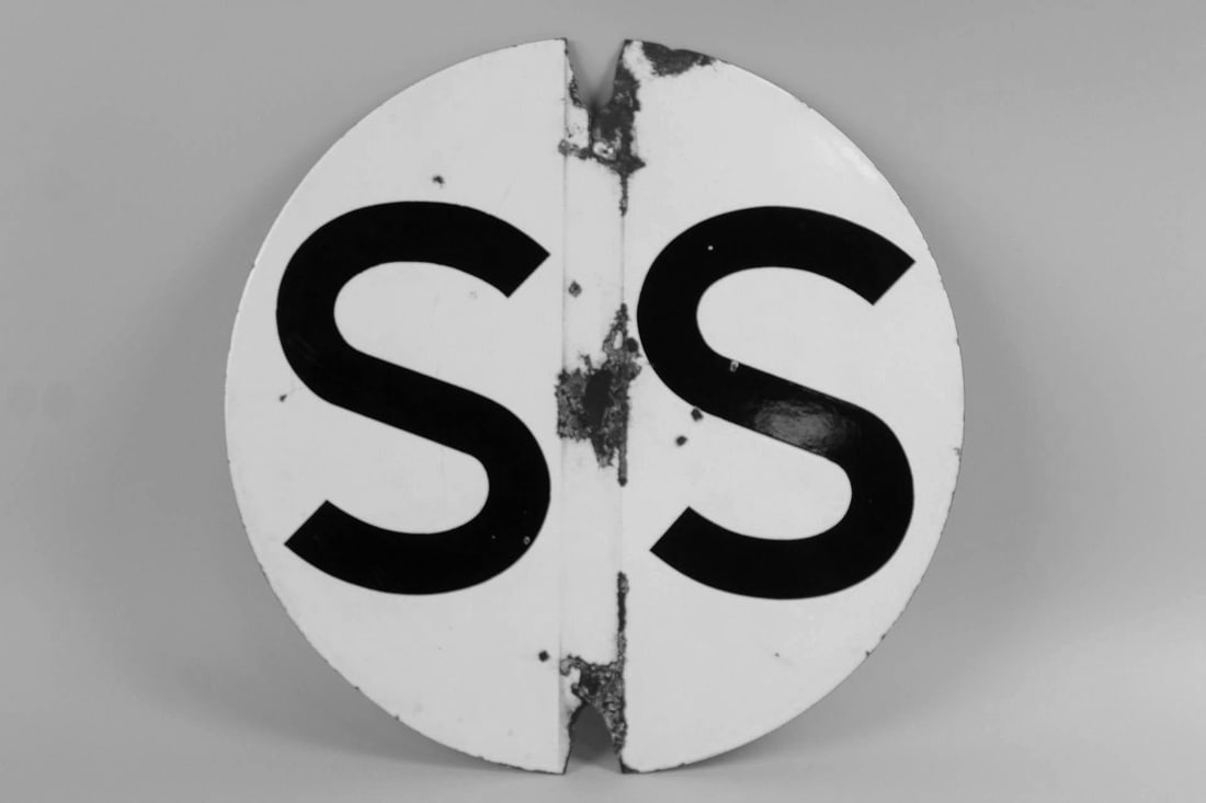 Enameled B/W Railroad Double Sided Switch Sign (1 of 9)