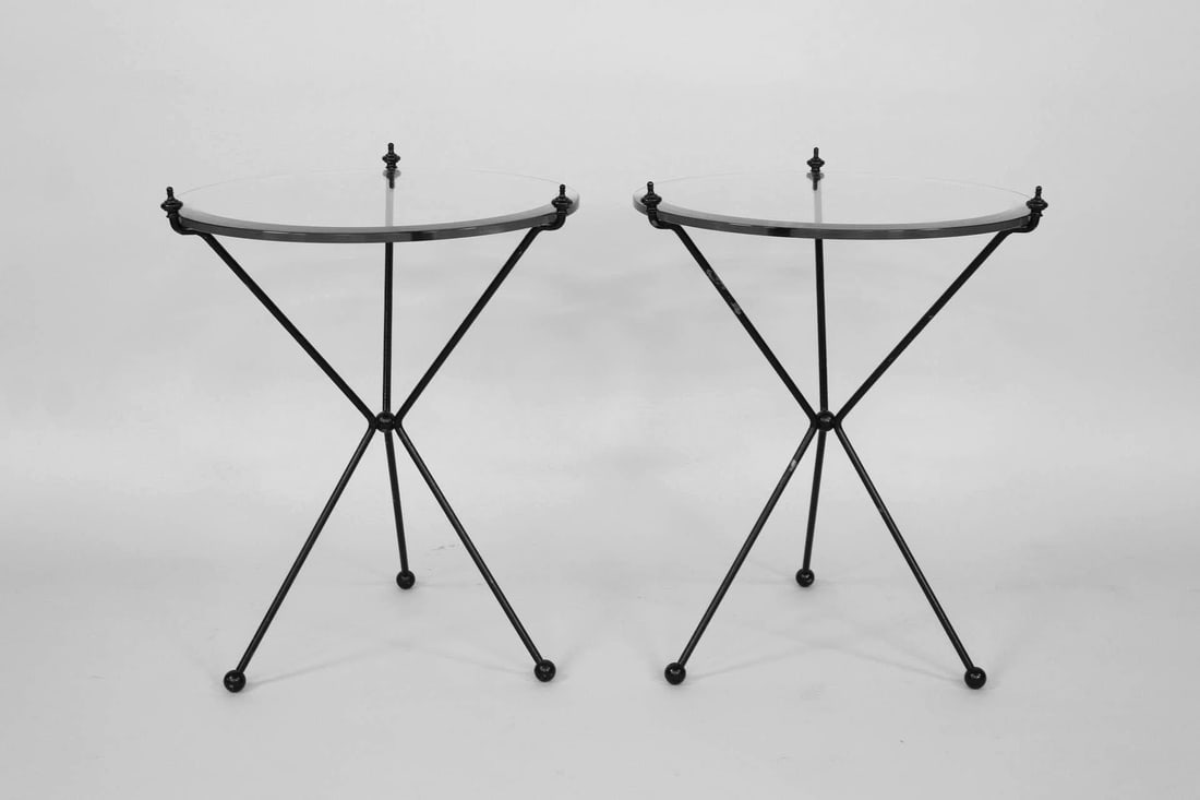 Pair of Glass Top Black Tripod Side Tables (1 of 10)