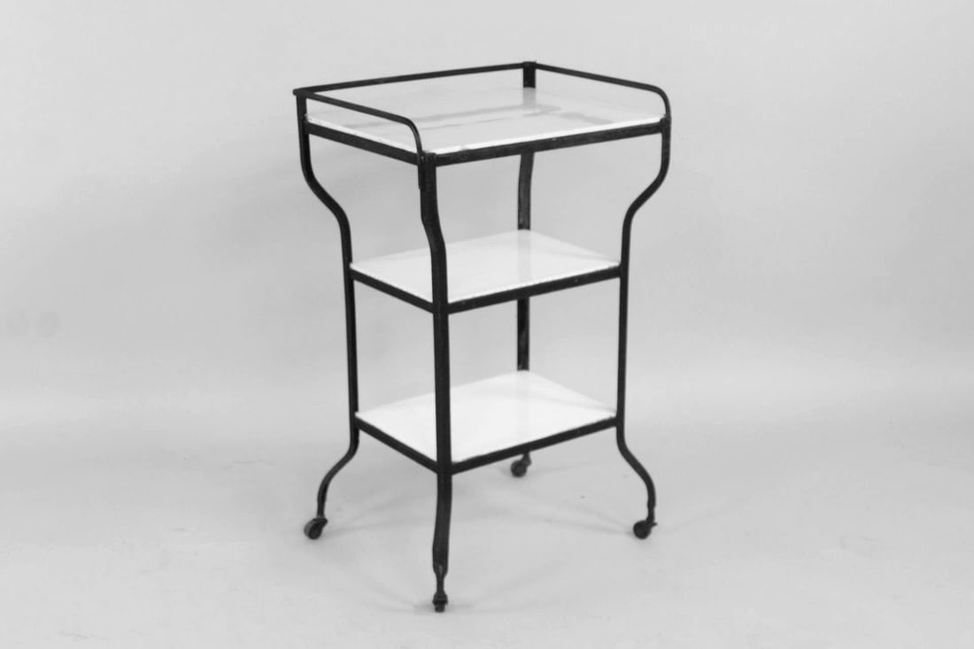 Iron Medical Trolley Cart with Milk Glass Shelves (1 of 10)