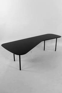 Alexander Girard Model 108 Black Wood Coffee Table, Knoll: Alexander Girard Model 108 Black Wood Coffee Table, Knoll. This contemporary geometric low table with atomic kidney top on steel tube legs was designed for the 1948 Knoll catalogue and continues to be