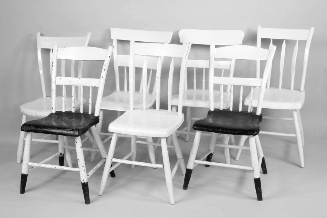 Set of 7 Mismatched Black & White Painted Farm House Chairs (1 of 12)
