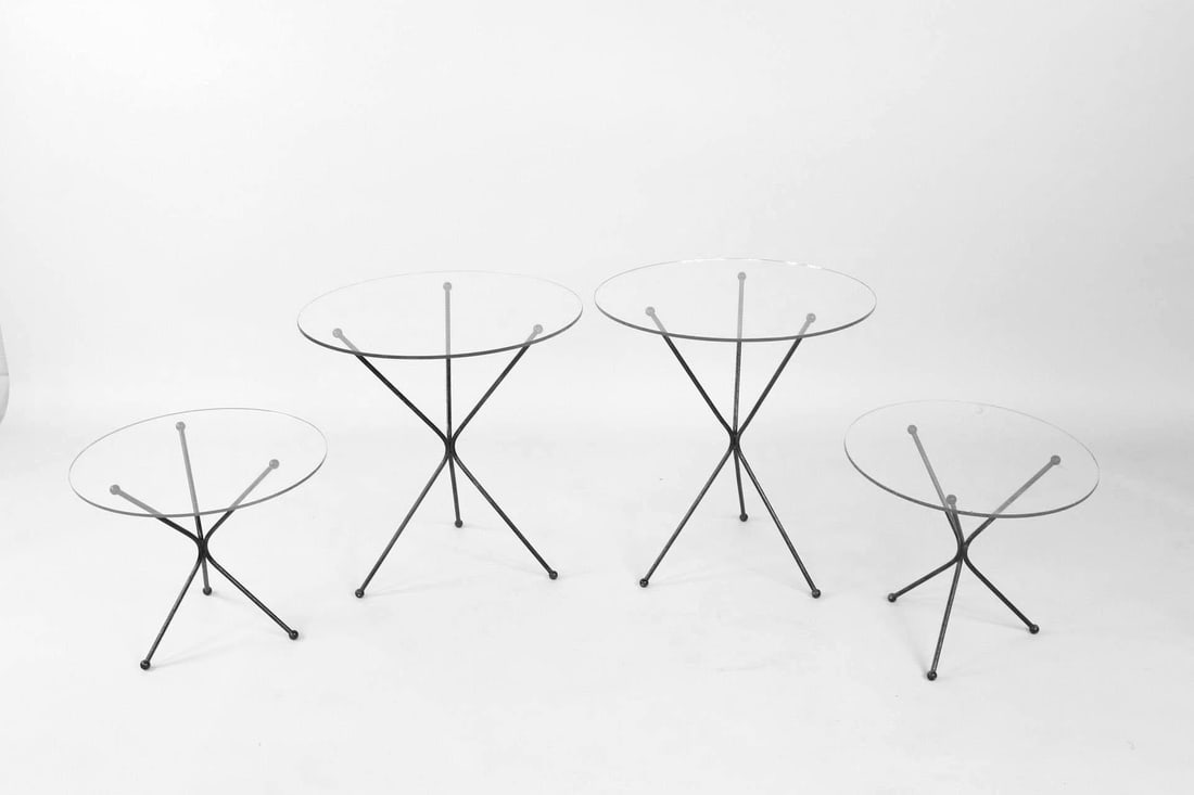 Set of 4 Atomic Tripod Glass Side Tables (1 of 8)
