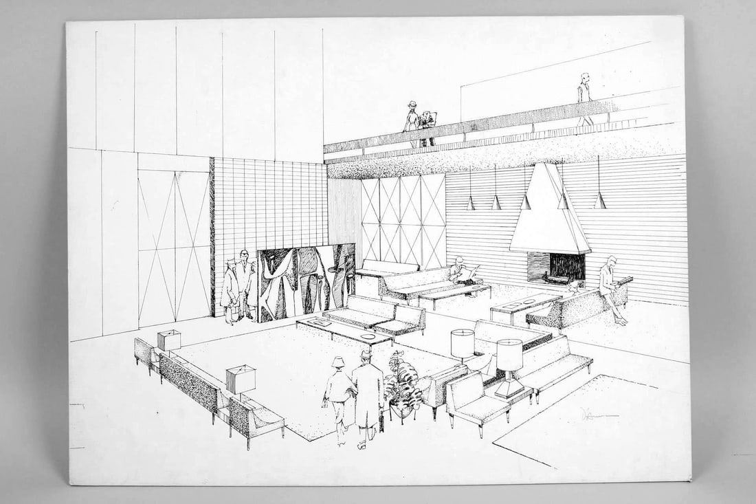 Mid-Century Modern Architectural Interior Design Rendering (1 of 14)