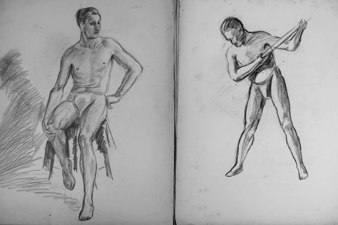 Sketchbook of 40+ Nude Model Drawings, Mila Kafka: Sketchbook of 40+ Nude Model Drawings, Mila Kafka. This collection of outsider art sketches and line drawings includes mostly still life portraits of men and women, primarily in black and white. Some