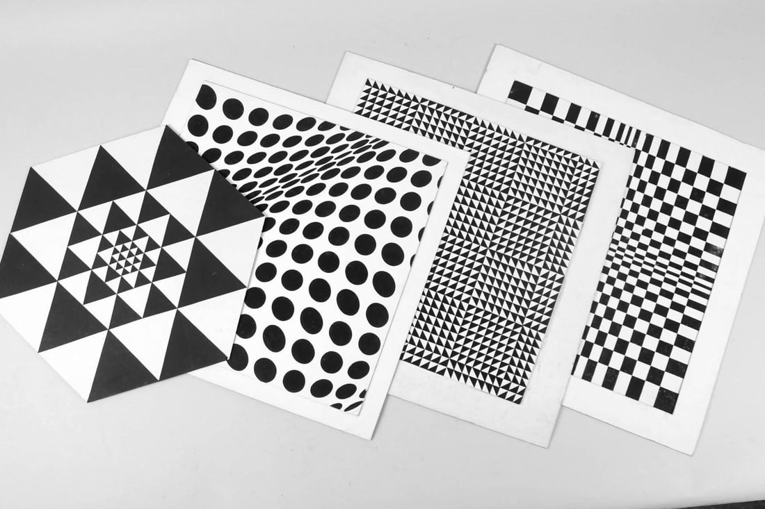 4 Op Art B/W Collages, Style of Victor Vasarely (1 of 15)