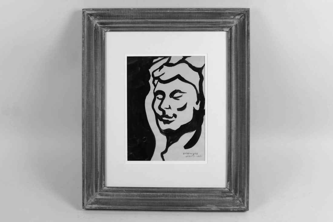 Edward Widmayer B&W Modernist Portrait Drawing 1951 (1 of 9)